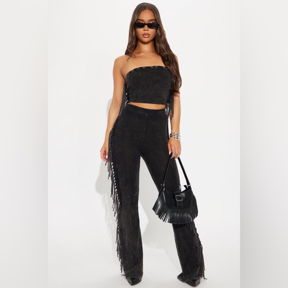 Fashion Nova Festival Fringe Washed Pant Set Size M NWT